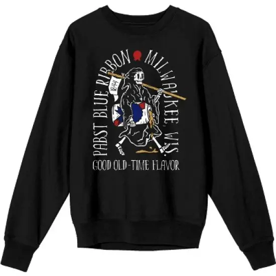 Pabst Blue Ribbon Milwaukee WI Good Old-Time Flavor Men's Black Long-Sleeve Sweatshirt image {3}