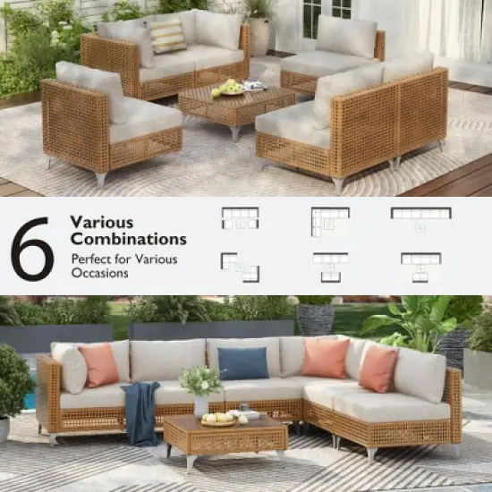 Whisen 8-Piece Patio Furniture Set with 43" Fire Pit Table, Outdoor Conversation Set & Propane Fire Pit image {7}
