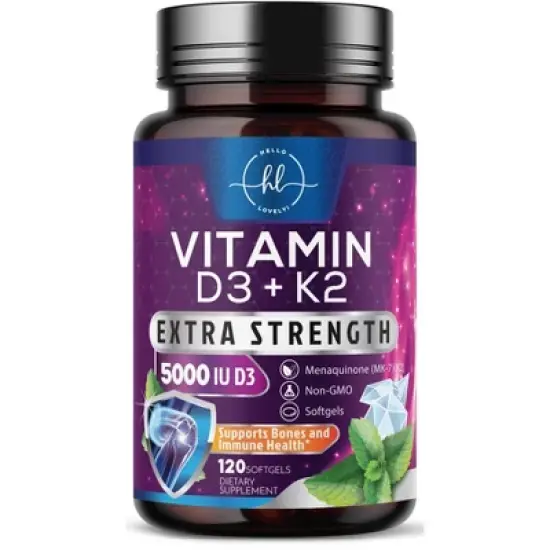 Vitamin D3 5000 IU with K2 100mcg - Complex Softgels Bone Teeth & Immune Support - 240 Softgels;120 Softgels image {9}