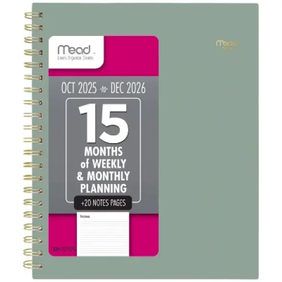 Mead 2025-2026 Weekly/Monthly 11"x9.375" Sage Large Planner image {10}