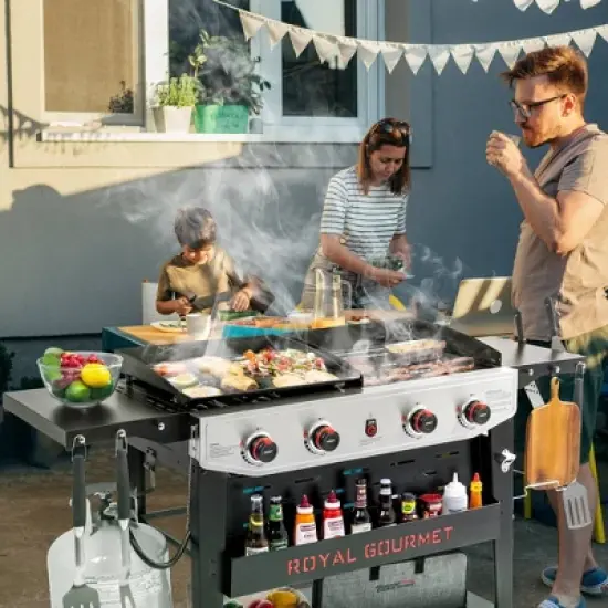 Royal Gourmet 4-Burner 48000 BTU Iron Propane Combination Gas Grill & Cover GD405BTG Black & Silver image {11}