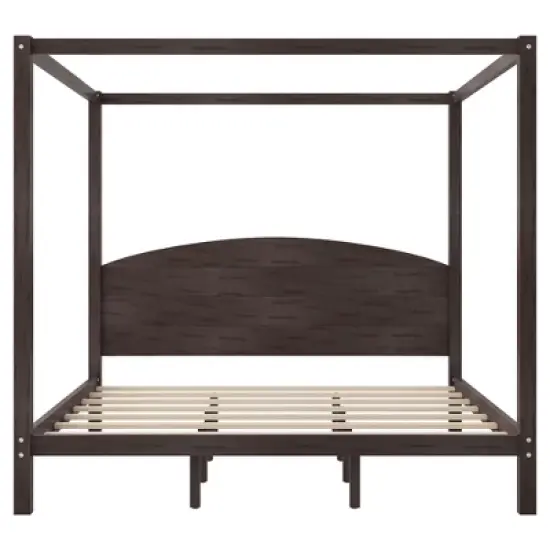 King Size Canopy Platform Bed, Wooden Bed Frame with Headboard and Support Legs -ModernLuxe image {3}