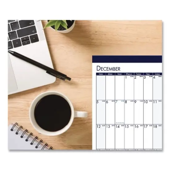 Three Month Desk Pad, 22 x 17, White/Blue/Teal Sheets, Blue Binding, Blue Corners, 14-Month: Dec 2025 to Jan 2027 image {1}