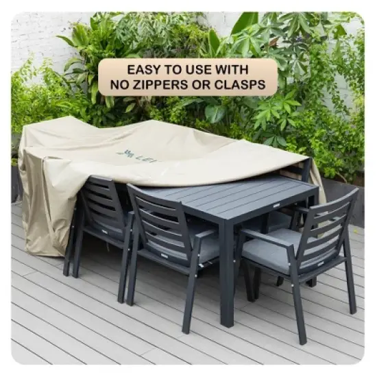 LeisureMod Chelsea Rectangular Outdoor Rain Cover for 63"-87" Patio Dining Table & Chair Set &ndash; Waterproof, UV-Resistant, All-Weather Protection image {7}