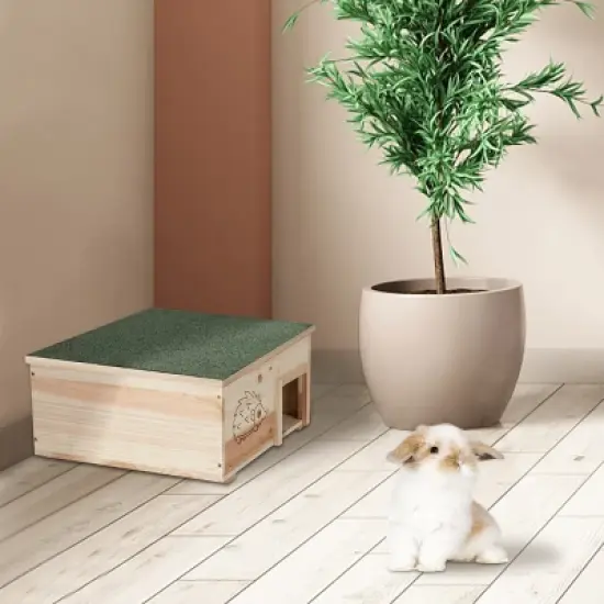 Artloge Large Wooden Hedgehog House Predator Proof Guinea Pig Small Animal Hibernation Shelter Hideout Wood Habitat Nest Box House with Felt Roofing image {7}