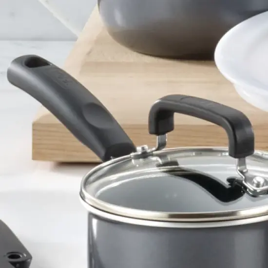 T-fal 12pc Signature Titanium Nonstick Cookware Set Dark Gray: Safe Nonstick, Tempered Glass Lids, Oven-Safe, Ergonomic Handles image {5}