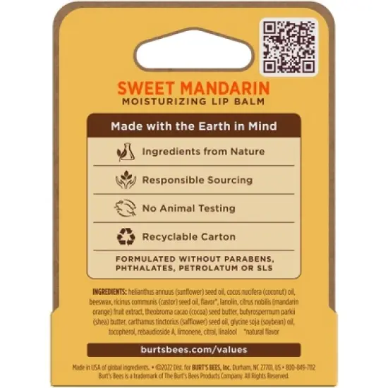 Burt's Bees Moisturizing Lip Balm - Sweet Mandarin - 0.15oz image {8}