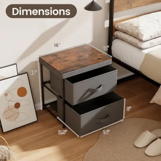 Tangkula 2PCS 2 Drawer Dresser Fabric Storage Organizer Nightstand Bedside Sofa Table image {8}
