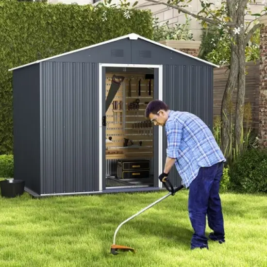 Costway 5.7 FT x 7.5 FT Outside Storage Shed Double Door Outdoor Tool House withAir Window image {1}
