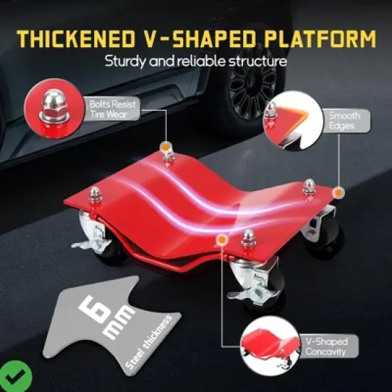 Car Dolly Set of 2 5000 LBS Capacity Wheel Dolly Heavy Duty Vehicle Dolly for Moving Car w/2.5 Inch Nylon Wheels Bolts Resist image {4}