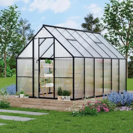 Greenhouse 6x7 Aluminum-Framed Heavy Duty Polycarbonate with Quick Setup Structure and Roof Vent Large Enhanced Outdoors Green House Kit image {7}