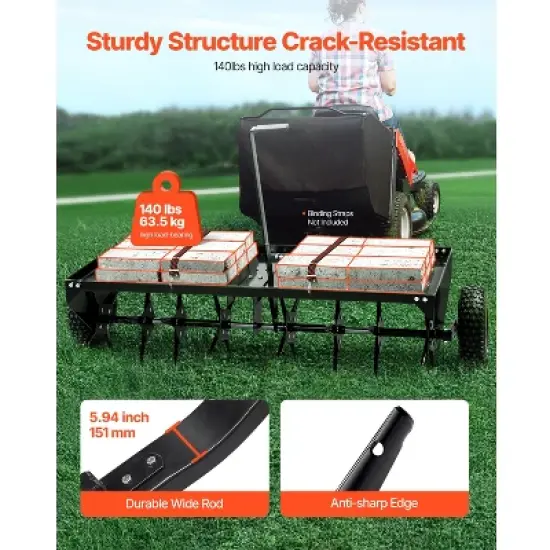 VEVOR Tow Behind Plug Aerator, 48-Inch Tow Behind Lawn Plug Aerator with Universal Hitch, Black image {4}