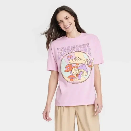 Women's Grateful Mushroom Oversized Short Sleeve Graphic T-Shirt - Pink image {3}