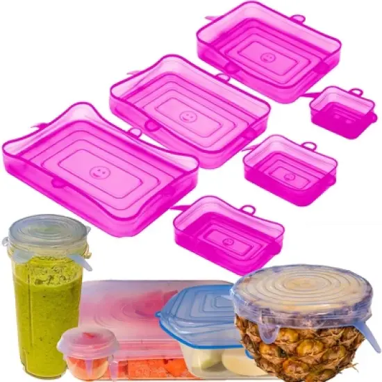 5 Star Super Deals Silicone Stretch Food Lids 24 Rectangular Pack - Reusable Leak-Proof Containers Covers for Fresh Food Storage & Plastic Containers image {9}