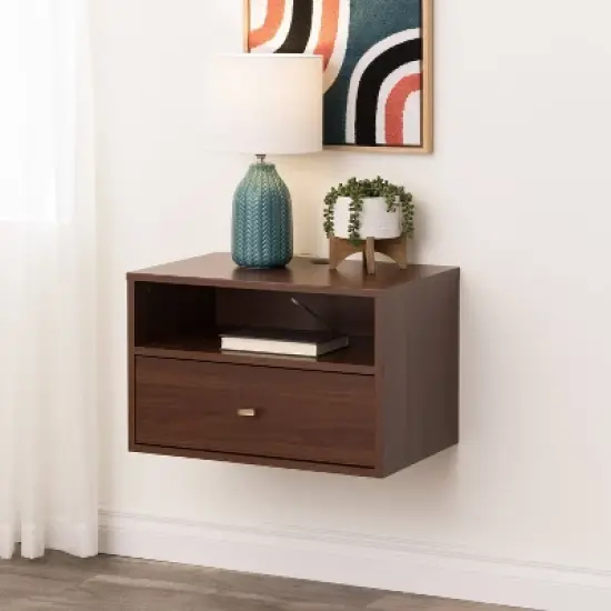 Floating 1 Drawer Nightstand with Open Shelf - Prepac image {7}