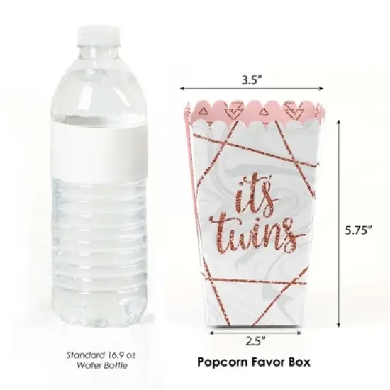 Big Dot of Happiness It's Twin Girls - Pink and Rose Gold Twins Baby Shower Favor Popcorn Treat Boxes - Set of 12 image {1}