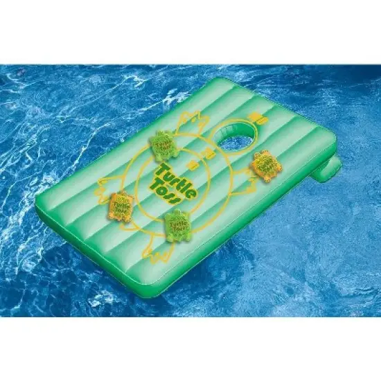 Swimline 36" Inflatable Turtle Toss Cornhole Target Swimming Pool Game - Green/Yellow image {1}