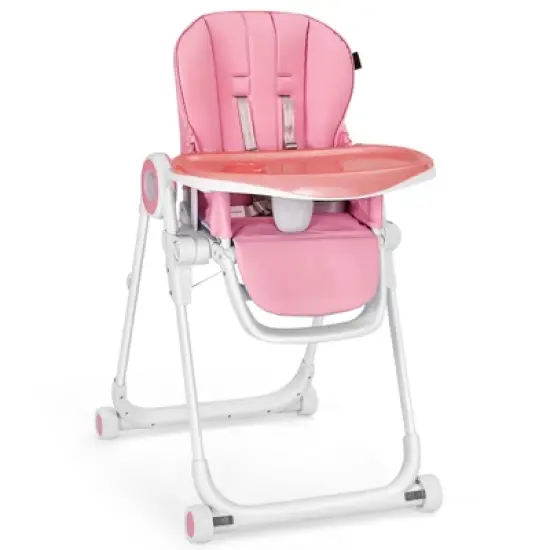 Infans Baby High Chair Foldable Feeding Chair w/ 4 Lockable Wheels image {10}