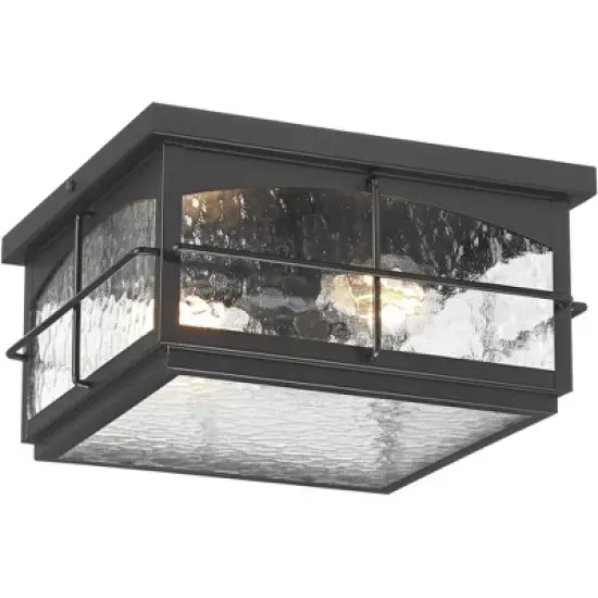 John Timberland Braylon 12" Wide Black and Hammered Glass Outdoor Ceiling Light image {8}