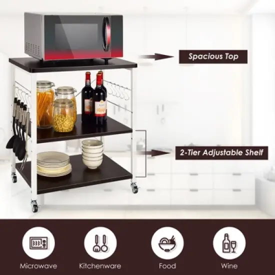 Costway 3-Tier Kitchen Baker's Rack Microwave Oven Storage Cart w/ Hook image {5}