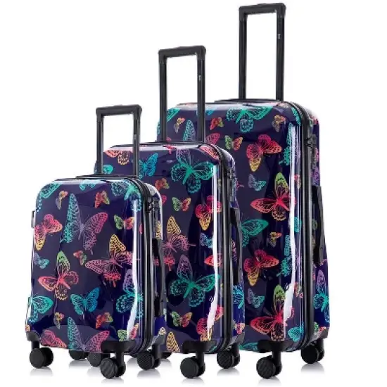 Multi-color Design ABS Hard Shell Lightweight with 360&deg; Dual Spinning Wheels & Combo Lock &ndash; Includes 28", 24", 20" 3-Piece Luggage Set - Butterfly image {3}