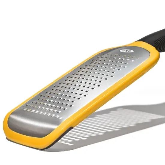 OXO Etched Medium Grater: Stainless Steel Handheld Cheese Grater with Soft-Grip Handle, Dishwasher-Safe, Yellow image {3}