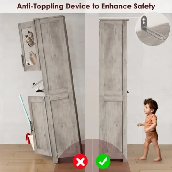 Pantry Cabinet, Tall Bathroom Storage Cabinet with Glass Doors and Adjustable Shelf, Freestanding Cupboard Tall Linen Cabinets image {7}