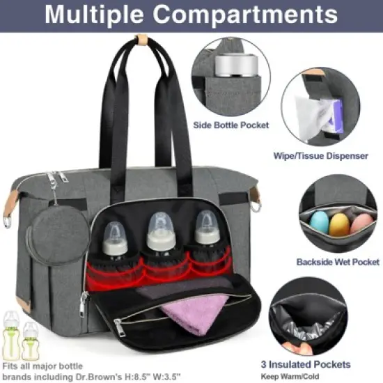 Itopfox Large Diaper Tote Bag with Changing Pad & Pacifier Case, Multi-Pocket Travel Baby Bag for Hospital & Maternity image {2}