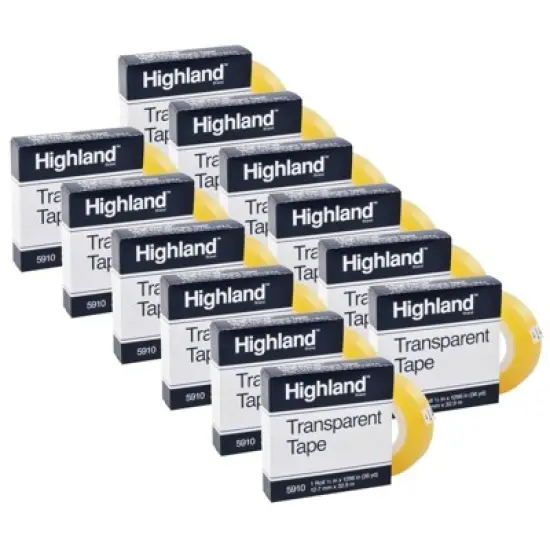 Highland Transparent Tape, 1/2" x 1296" Per Roll, 1" Core, 12 Rolls image {1}