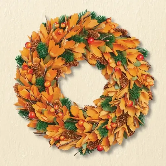 Collections Etc Orange Autumn Wooden Door Wreath 14" x 3" x 14" image {1}