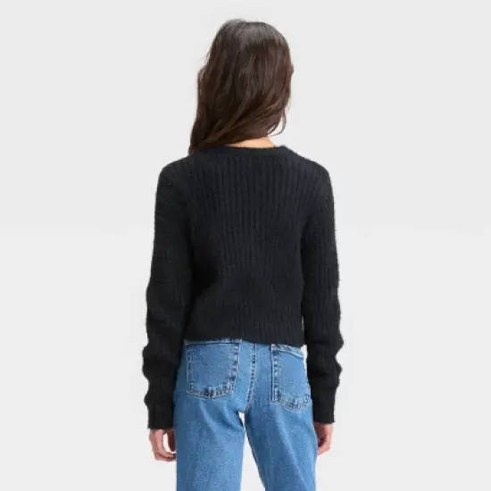 Girls' Cropped Fuzzy Cardigan Sweater - art class&trade; image {1}