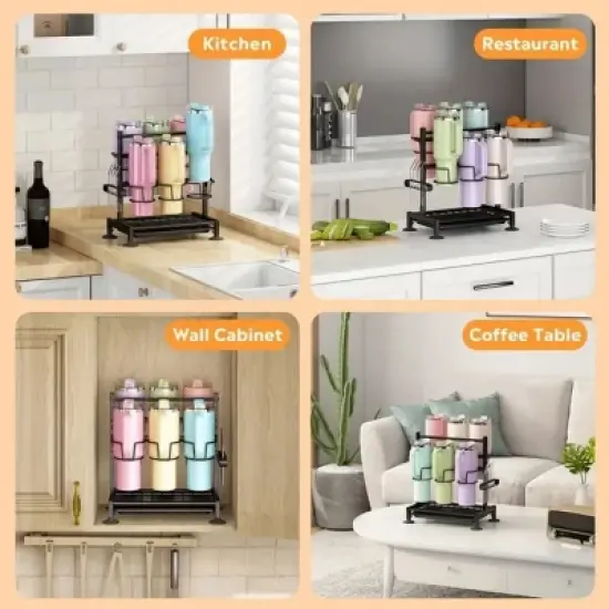 SEVOBAL Stanley 40 oz Water Bottle Organizer with Handle Kitchen Storage for Stanley Cup Accessories Mug Organizer, Black, 16.19"*10.34"*2.93" image {4}