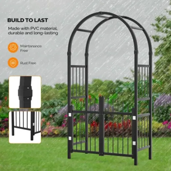 Karl Home 86 In. Black Pvc Garden Arbor With Gate image {4}