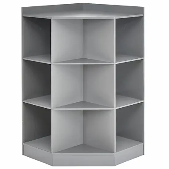 Costway 3-Tier Kid Storage Shelf Cubes w/3 Baskets Corner Cabinet Organizer Gray image {4}