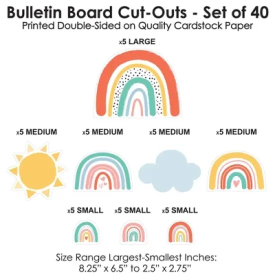 Big Dot of Happiness Pastel Boho Rainbow - DIY Classroom Decorations - Bulletin Board Cut-Outs - Set of 40 image {2}