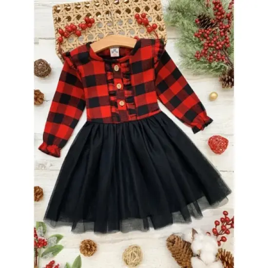 Girls Pretty Plaid Ruffled Tutu Dress - Mia Belle Girls image {2}