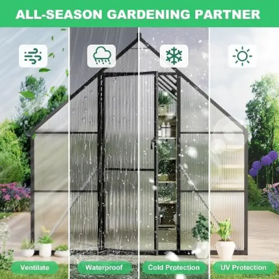 GustoWave 6'x9' Aluminum-Framed Polycarbonate Greenhouse Kit Black image {3}
