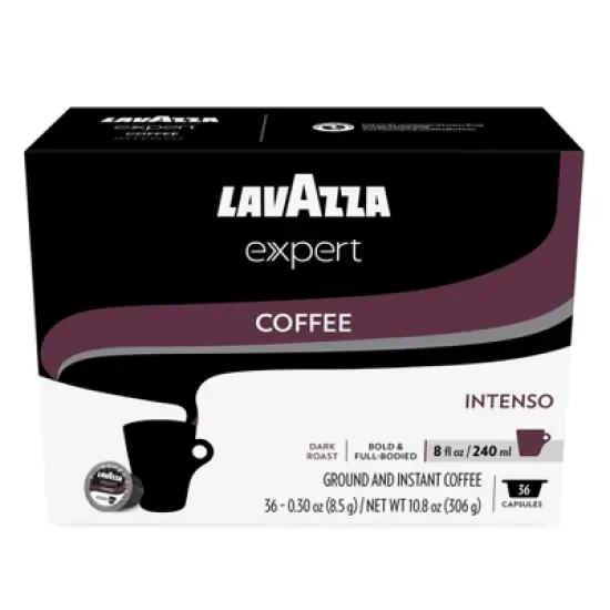 Lavazza Expert Intenso Coffee Capsules, Dark Roast, Arabica and Robusta Blend, Compatible with Lavazza Classy Plus Machine (36 Capsules) image {6}