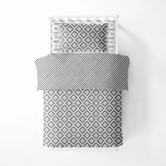 Bacati - Love  Gray 3 pc Toddler Bed Sheet Set image {2}