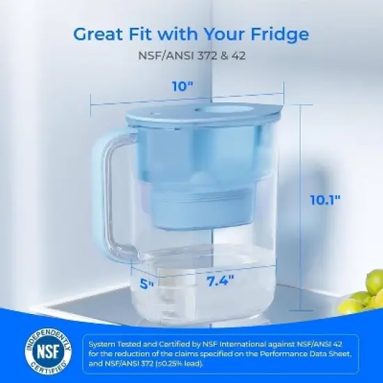 Waterdrop Water Filter Pitcher with 1 Filter with Extra 2 Replacement Filter Blue image {4}