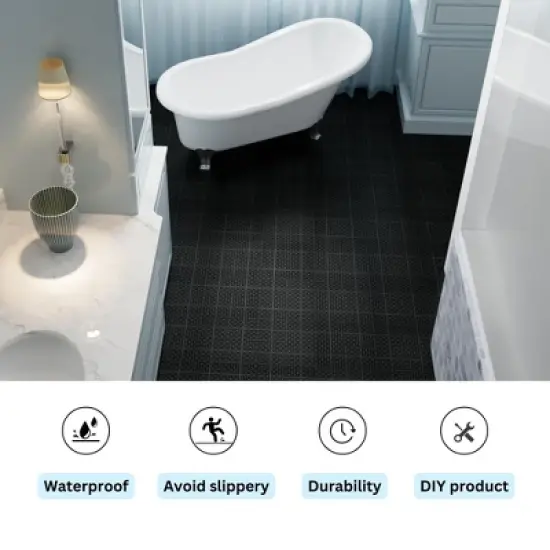 12 x 12 Inch Black Interlocking Deck Tiles Plastic Waterproof Outdoor All Weather Anti-slip , Rosette Pattern Pack of 12 image {4}