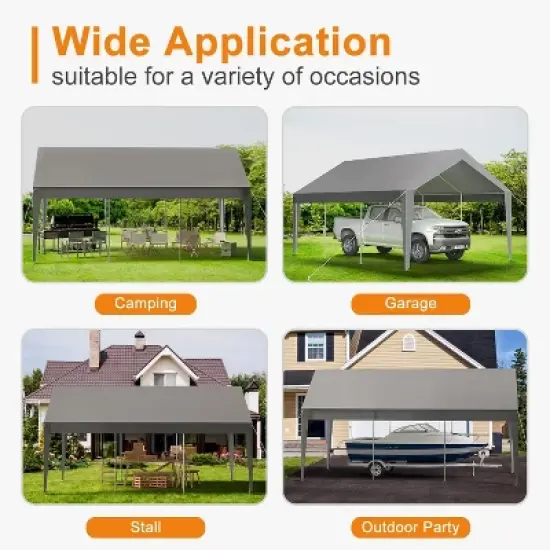 GustoWave 10x20ft Heavy Duty Carport Canopy, Waterproof Portable Shelter for Car, Truck, and Party image {6}