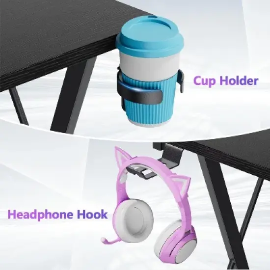 Mr Ironstone Gaming Desk with LED Lights, L Shaped Desk Corner with Cup Holder & Headphone Hook, Computer Desk Home Office Desks with Monitor Stand image {5}