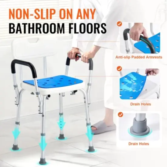 VEVOR Shower Chair, 400 lbs Capacity, Adjustable Height Shower Stool, Non-slip Bathroom Bench Bath Chair for Elderly Disabled Handicap，white+Blue image {3}