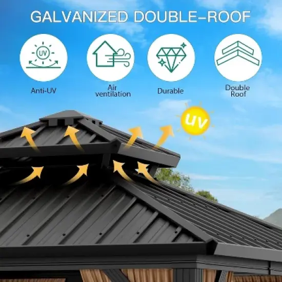 10x10 FT Permanent Hardtop Gazebo Outdoor Pavilion, Heavy Duty Aluminum Frame, Garden Shelter with Curtains & Netting, All-Weather Patio Canopy image {1}