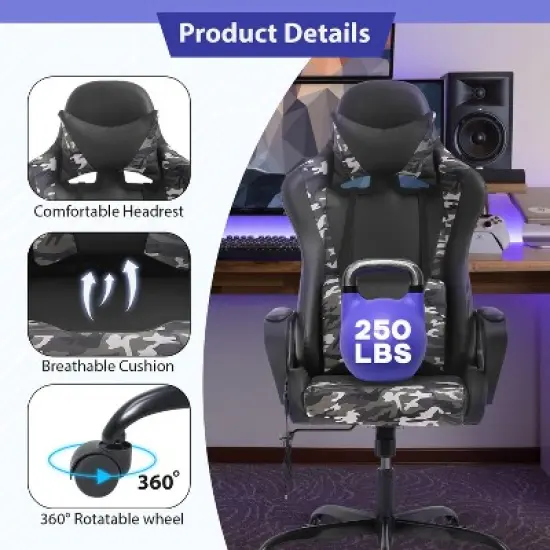 FDW Gaming Chiar Comfortable and Stylish Massage Office Chair with Adjustable Lumbar Support 360-Degree Swivel and Smooth-Rolling Casters image {4}