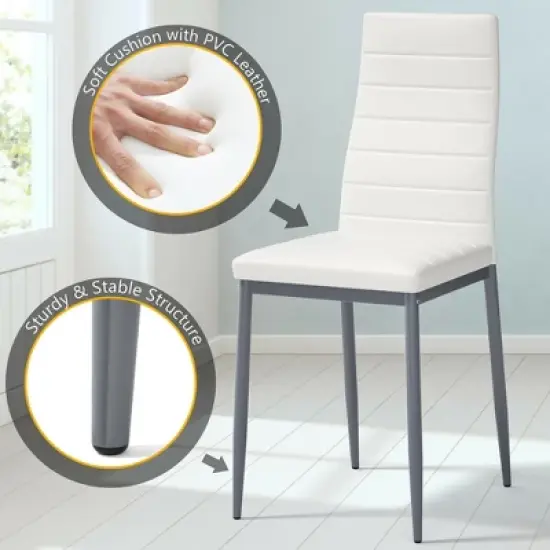 Costway 5 Piece Dining Set Table 29.6'' and 4 Chairs Glass Metal Kitchen Breakfast Furniture White image {6}