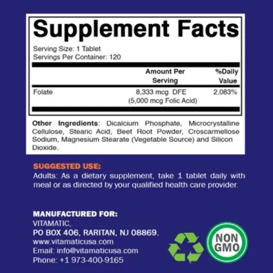 Folic Acid 5mg - 120 Tablets image {1}
