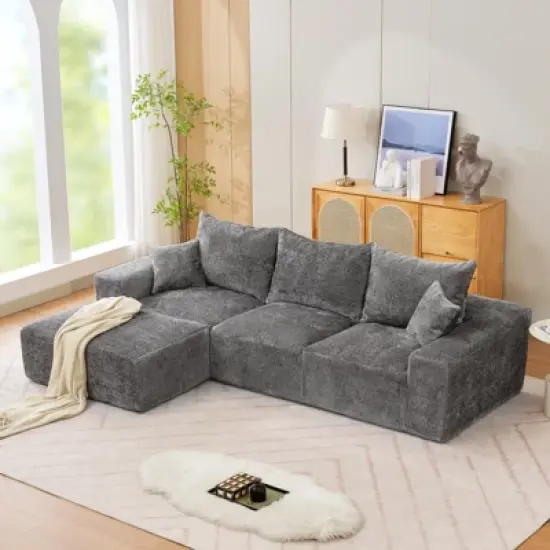 110'' Modular Sectional Sofa, L-Shaped Sofa with Deep Seats, Modern Convertible Chenille Couch with Ottomans,for Living Room, Bedroom image {8}