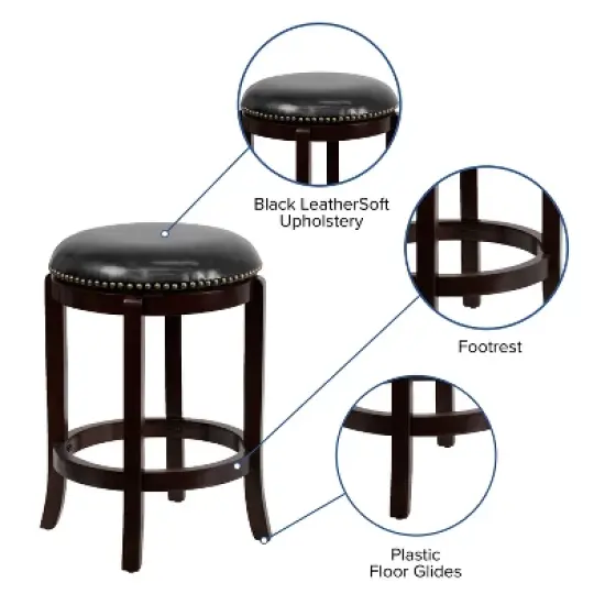 Flash Furniture 24'' High Backless Wood Counter Height Stool with LeatherSoft Swivel Seat image {2}